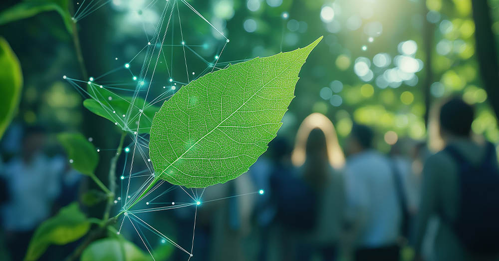 Una hoja con nodos interconectados que representan datos 