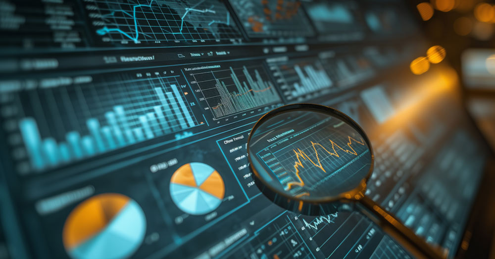 Lupa sobre distintas gráficas de datos