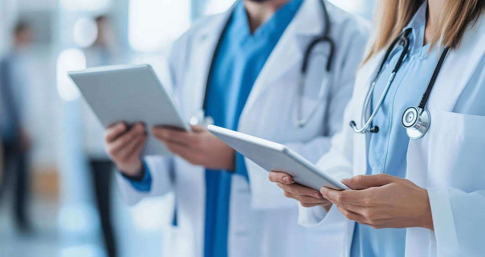 Nos profesionales médicos sosteniendo informes