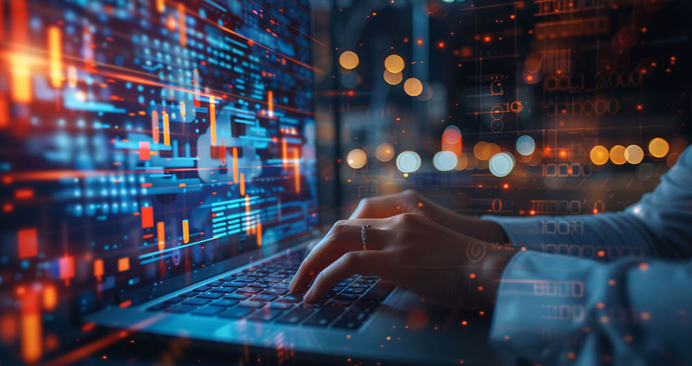 Persona utilizando un ordenador portátil con una interfaz basada en inteligencia artificial en la pantalla. 