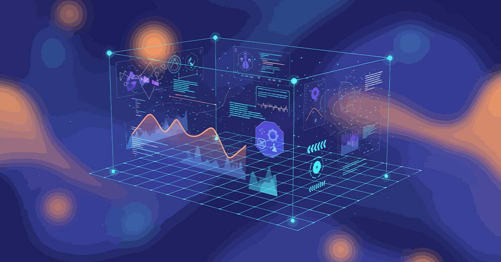Representación gráfica de datos e iconos variados.