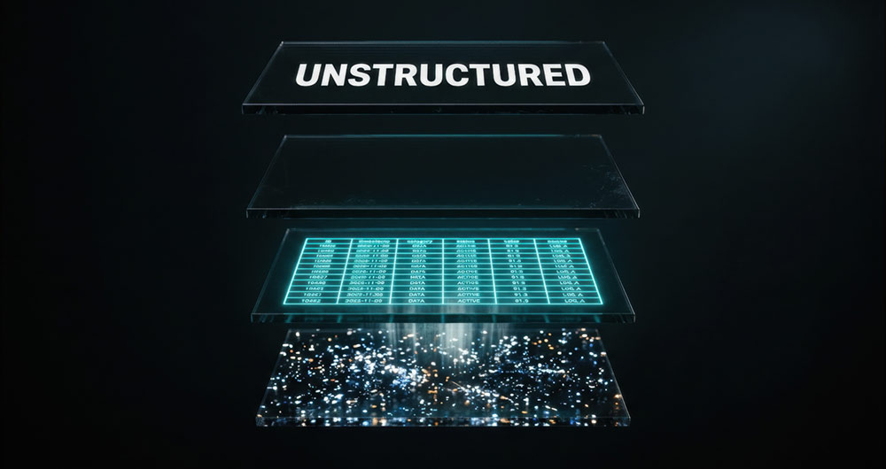 Capas de datos no estructurados que se procesan y analizan mediante tecnología avanzada para obtener información útil