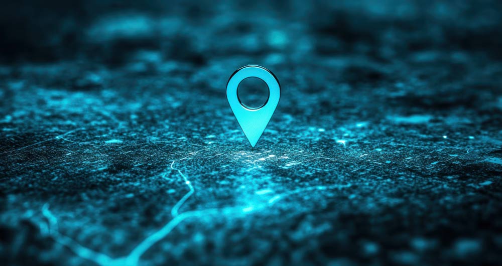 Marcador de ubicación digital sobre un mapa iluminado