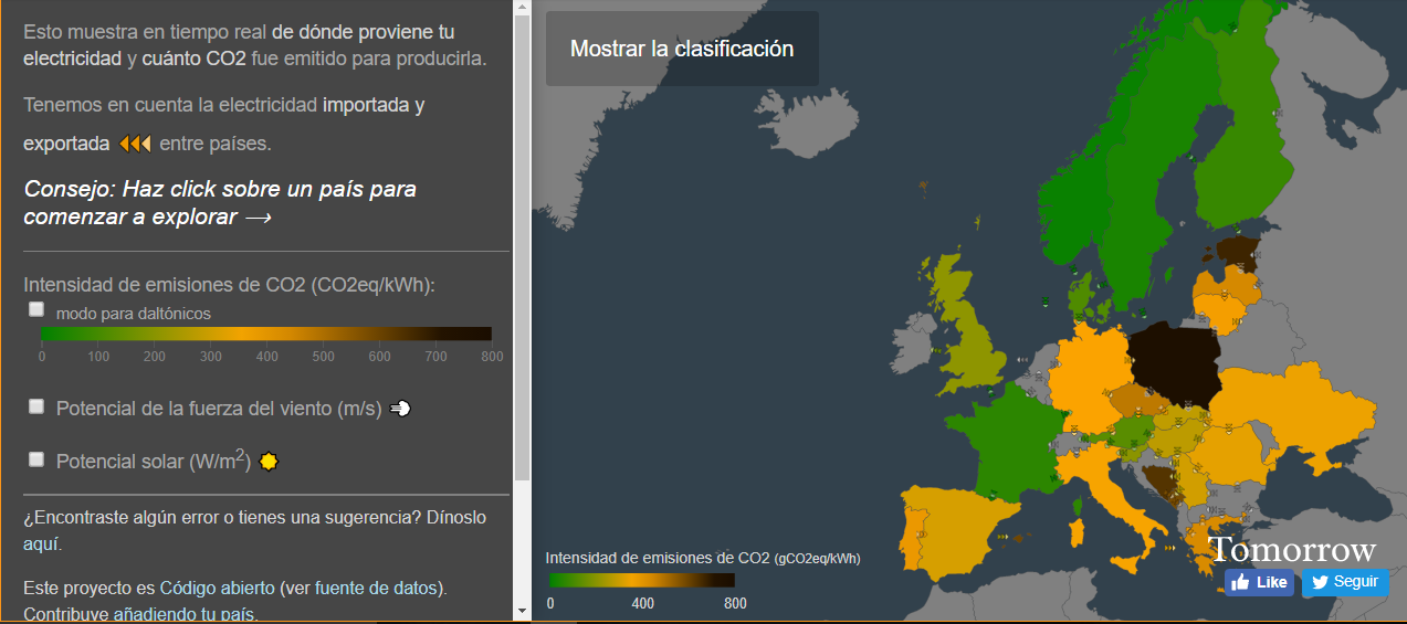 Electricity Map: emisiones de CO2 del consumo eléctrico en tiempo real