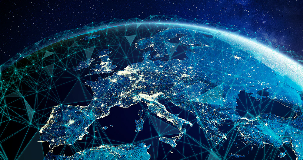 Mapa de Europa donde se ve cómo fluyen los datos