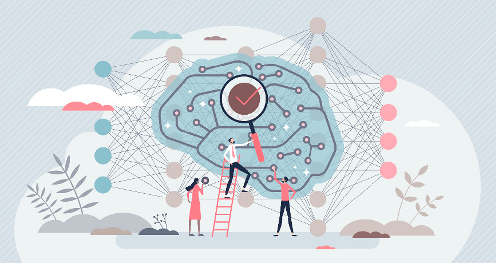 Ilustración de un cerebro, formado por diversos datos