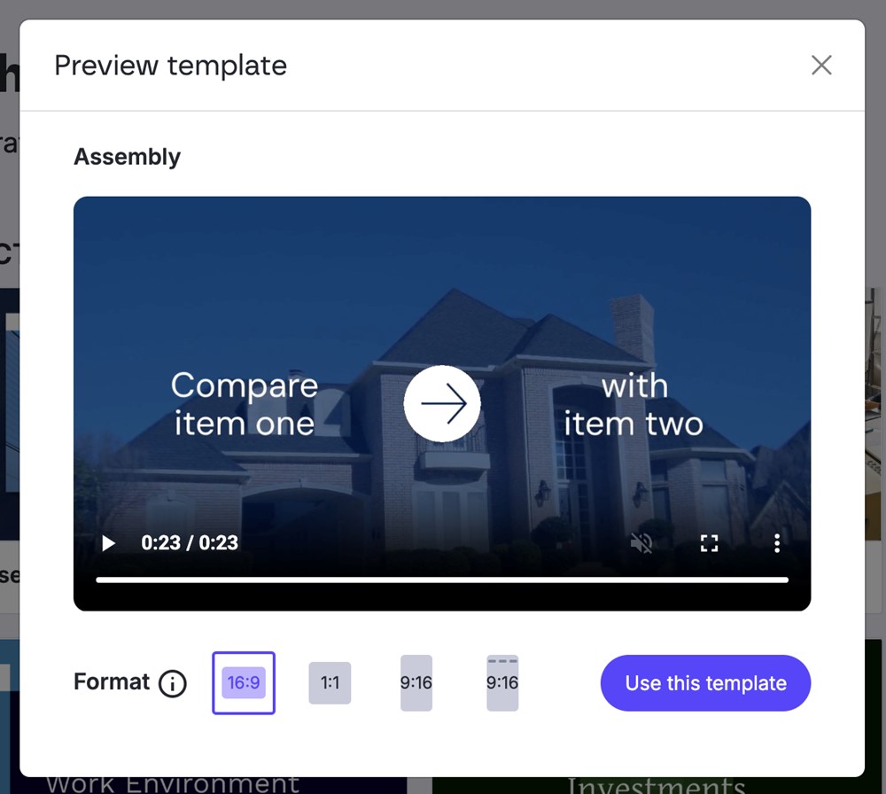 Figure 16. Video preview and aspect ratio options (19:9; 1:1, 9:16).