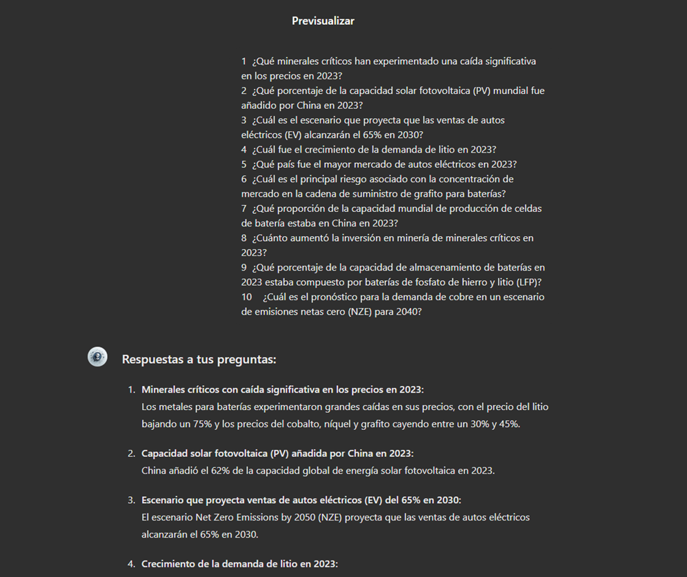 Captura del proceso de validación de respuestas GPT.
