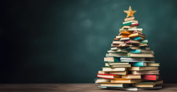 Árbol de navidad hecho con libros
