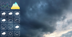 Un cielo con iconos de datos meteorológicos