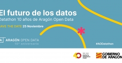 Banner "The future of data. Datathon 10 years of Aragón Open Data. Save the date 25th November. Aragon Open Data 10th anniversary".