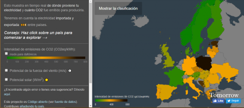 Electricity Map: emisiones de CO2 del consumo eléctrico en tiempo real 