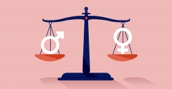 weighing scales with signs representing the male and female sexes in equal weight