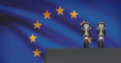 EU flag with microphones