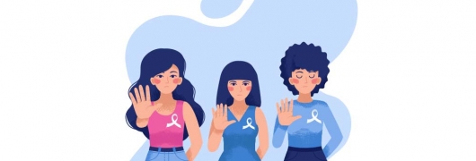 3 women who make a stop gesture in reference to gender violence