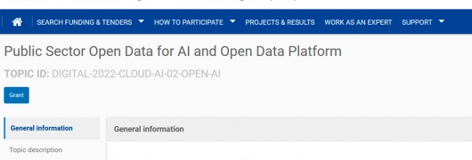 Captura de la web de las ayudas "Public Sector Open Data for AI and Open Data Platform"
