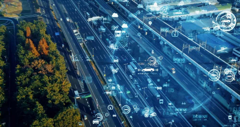 carreteras con vehículos e iconos de datos delante