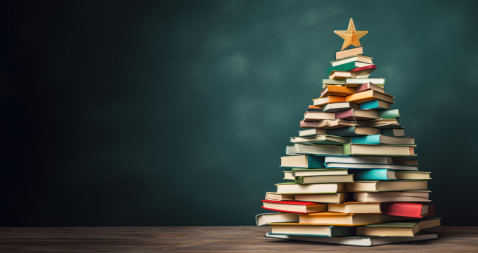 Árbol de navidad hecho con libros