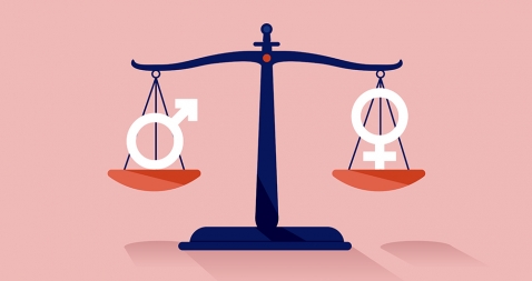 weighing scales with signs representing the male and female sexes in equal weight