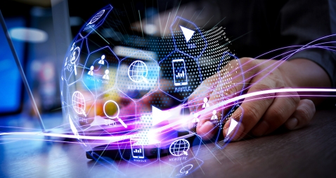 Ball-shaped icons representing the digital world