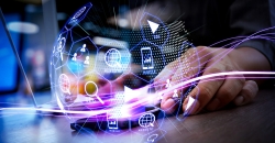 Iconos formando una bola que representan el mundo digital