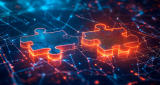 Piezas de puzzles, formadas por datos, que encajan, haciendo referencia a la interoperabilidad.