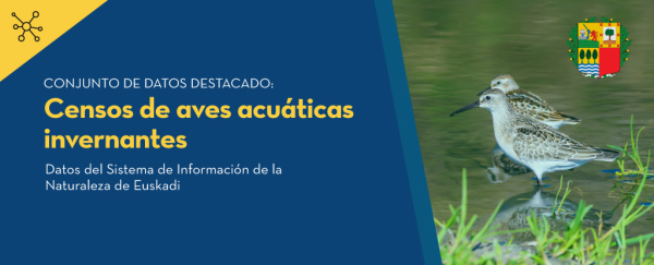 Título: Censos de aves acuáticas invernantes.   Descripción: Datos del Sistema de Información de la Naturaleza de Euskadi   Logo: Comunidad Autónoma de País Vasco 