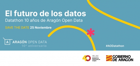 Banner "El futuro de los datos. Datathon 10 años de Aragón Open Data. Save the date 25 noviembre. Aragon Open Data 10 aniversario".