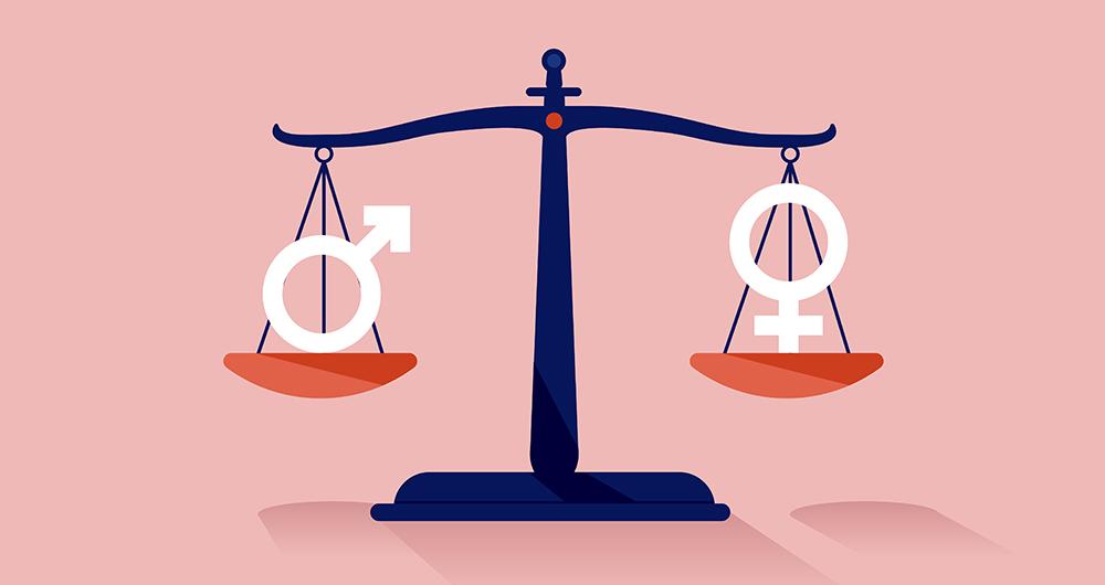 weighing scales with signs representing the male and female sexes in equal weight