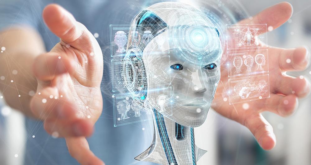 Humanoid robot representing an artificial intelligence
