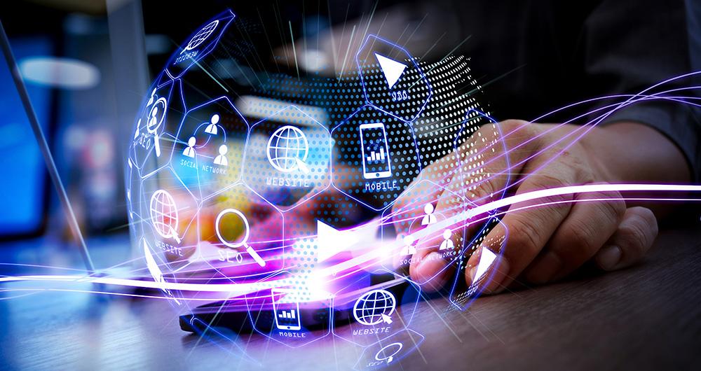 Ball-shaped icons representing the digital world