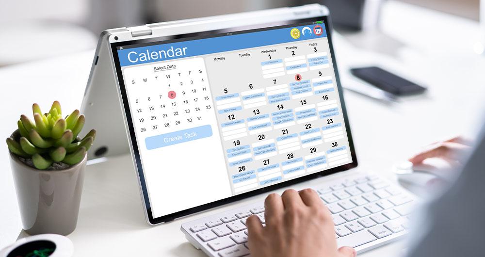 Computer screen with a calendar