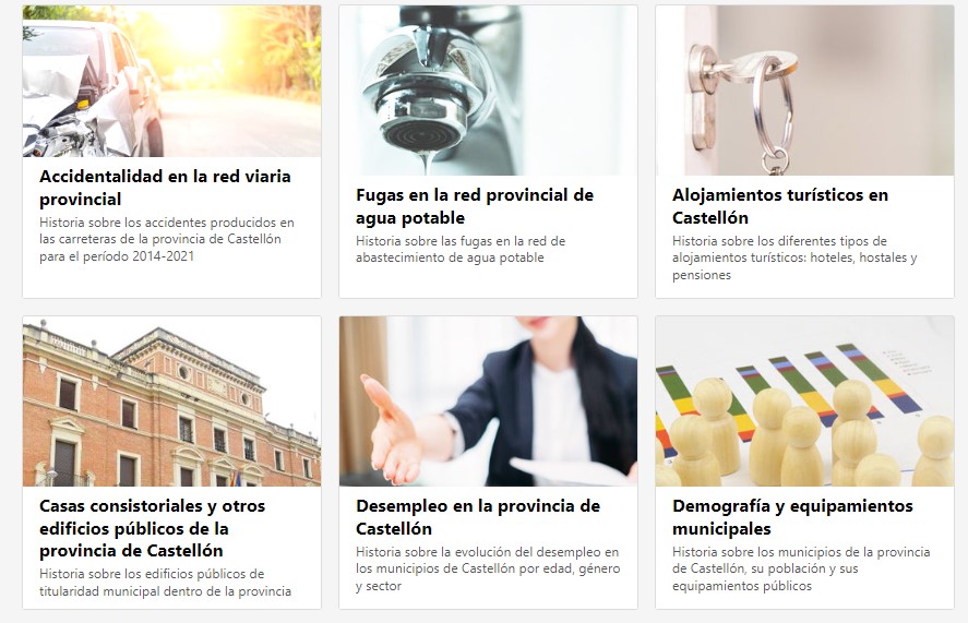Captura de los data stories del portal de datos abiertos de la Diputación de Castellón