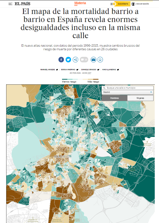 El mapa de la mortalidad barrio a barrio en España revela enormes desigualdades incluso en la misma calle
