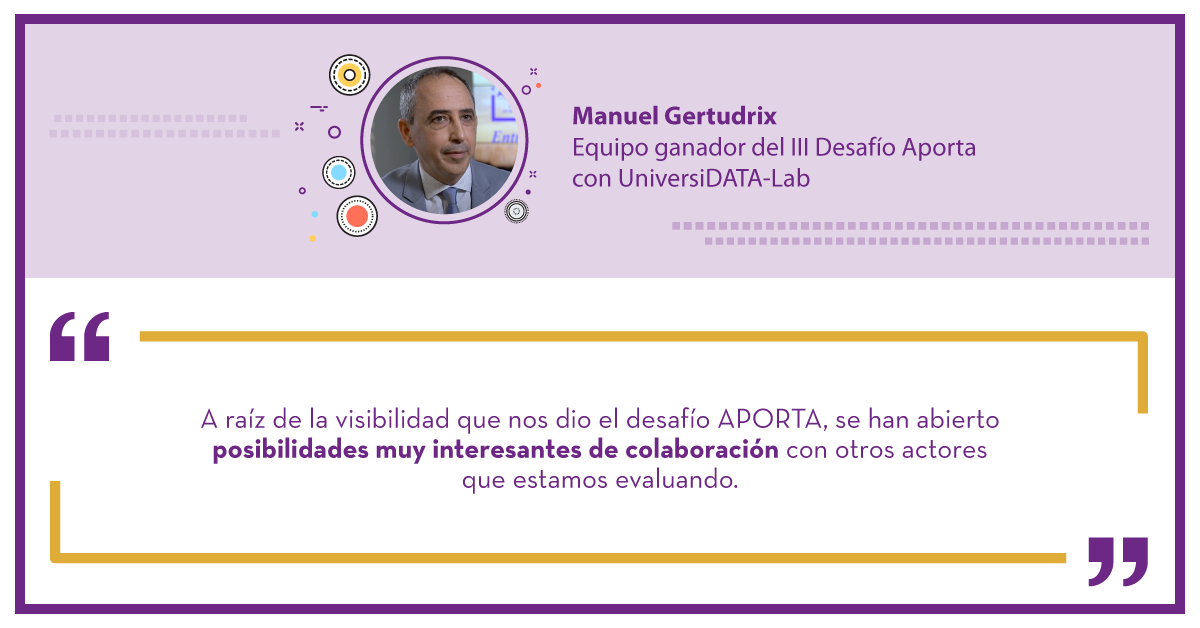 Manuel Gertudrix Ganador del III Desafío Aporta con UniversiDATA-Lab: "A raíz de la visibilidad que nos dio el desafío APORTA, se han abierto posibilidades muy interesantes de colaboración con otros actores que estamos evaluando."